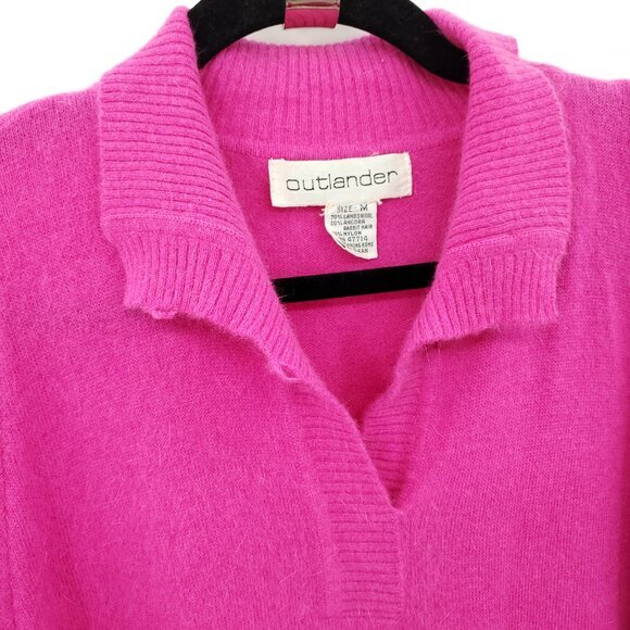 VTG Outlander Lambswool/Angora-Blend Polo Neck Relaxed Fit Sweater Dress M Pink - Picture 6 of 13